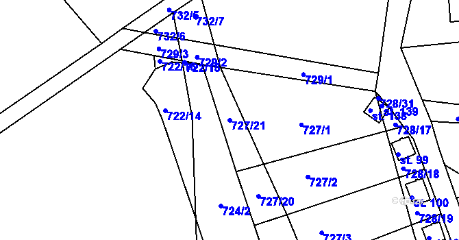 Parcela st. 727/21 v KÚ Kyjov u Havlíčkova Brodu, Katastrální mapa
