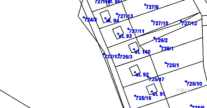 Parcela st. 722/12 v KÚ Kyjov u Havlíčkova Brodu, Katastrální mapa