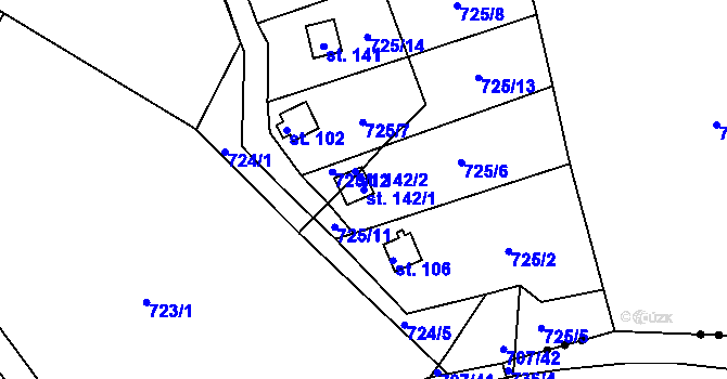 Parcela st. 142/1 v KÚ Kyjov u Havlíčkova Brodu, Katastrální mapa