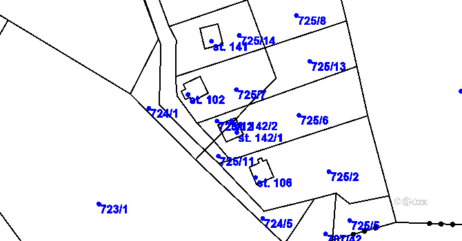 Parcela st. 142/2 v KÚ Kyjov u Havlíčkova Brodu, Katastrální mapa