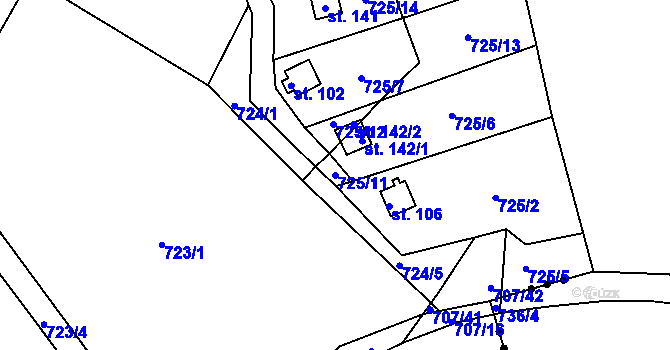 Parcela st. 725/11 v KÚ Kyjov u Havlíčkova Brodu, Katastrální mapa