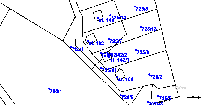 Parcela st. 725/12 v KÚ Kyjov u Havlíčkova Brodu, Katastrální mapa