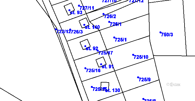 Parcela st. 725/17 v KÚ Kyjov u Havlíčkova Brodu, Katastrální mapa