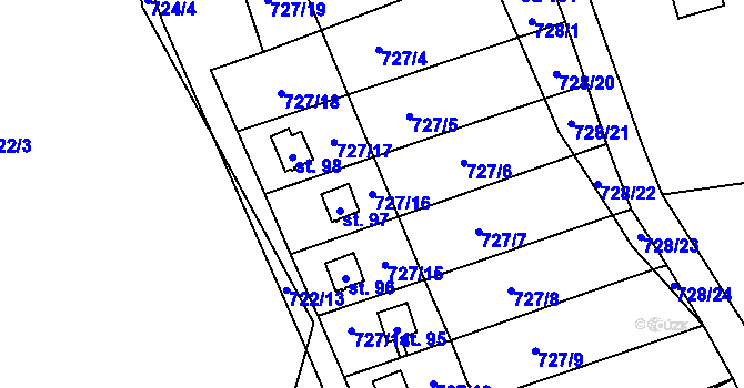 Parcela st. 727/16 v KÚ Kyjov u Havlíčkova Brodu, Katastrální mapa
