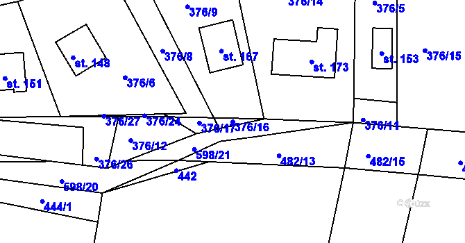 Parcela st. 376/16 v KÚ Kyjov u Havlíčkova Brodu, Katastrální mapa