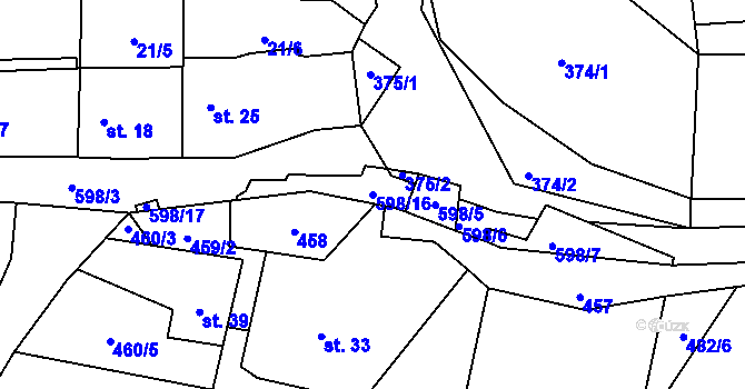 Parcela st. 598/16 v KÚ Kyjov u Havlíčkova Brodu, Katastrální mapa