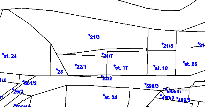 Parcela st. 21/7 v KÚ Kyjov u Havlíčkova Brodu, Katastrální mapa