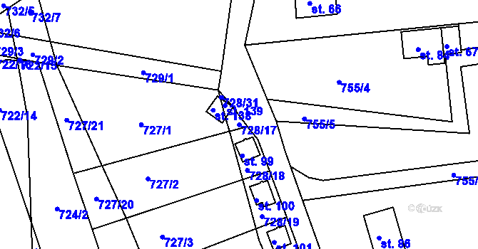 Parcela st. 728/17 v KÚ Kyjov u Havlíčkova Brodu, Katastrální mapa