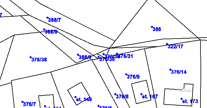 Parcela st. 376/36 v KÚ Kyjov u Havlíčkova Brodu, Katastrální mapa