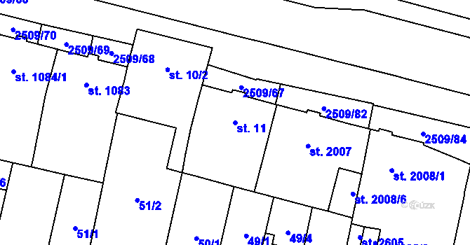 Parcela st. 11 v KÚ Kyjov, Katastrální mapa