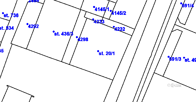 Parcela st. 20/1 v KÚ Kyjov, Katastrální mapa