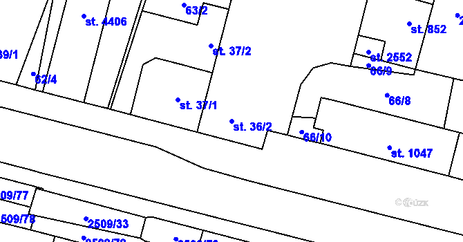 Parcela st. 36/2 v KÚ Kyjov, Katastrální mapa