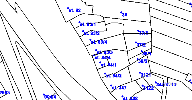 Parcela st. 83/3 v KÚ Kyjov, Katastrální mapa