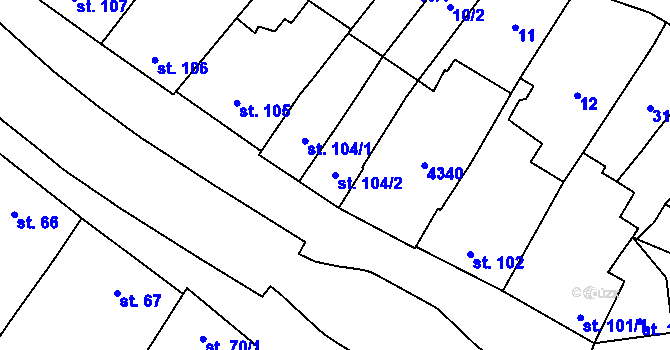 Parcela st. 104/2 v KÚ Kyjov, Katastrální mapa