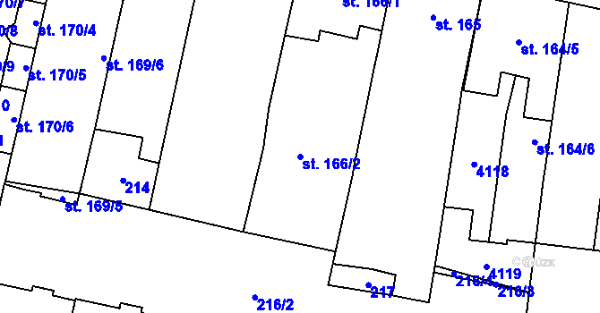 Parcela st. 166/2 v KÚ Kyjov, Katastrální mapa