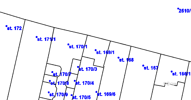 Parcela st. 169/1 v KÚ Kyjov, Katastrální mapa