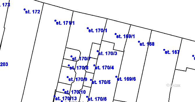 Parcela st. 170/3 v KÚ Kyjov, Katastrální mapa
