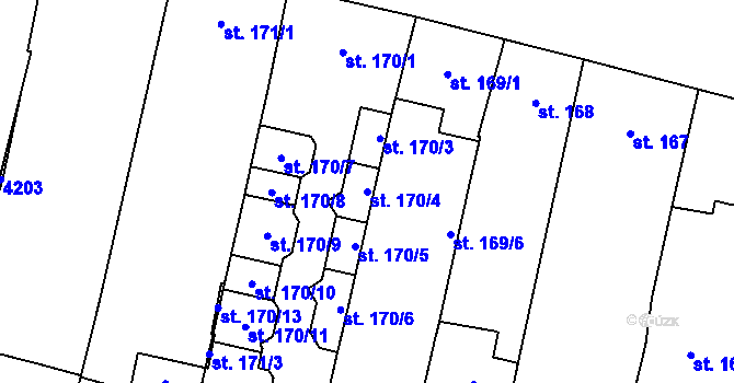 Parcela st. 170/4 v KÚ Kyjov, Katastrální mapa