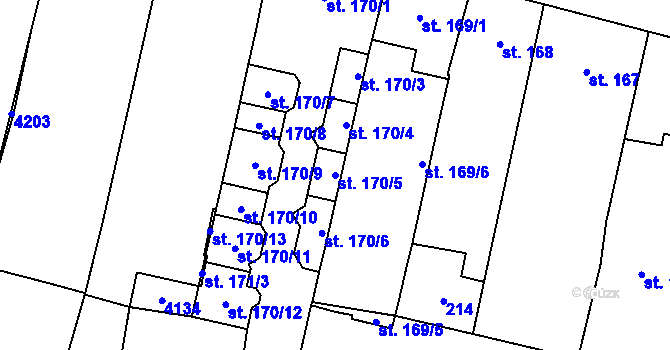 Parcela st. 170/5 v KÚ Kyjov, Katastrální mapa