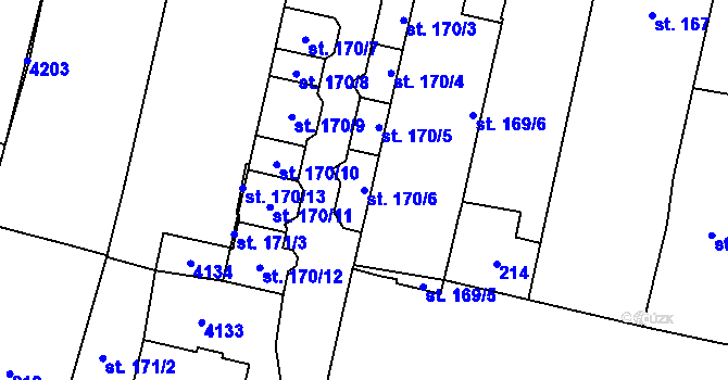 Parcela st. 170/6 v KÚ Kyjov, Katastrální mapa