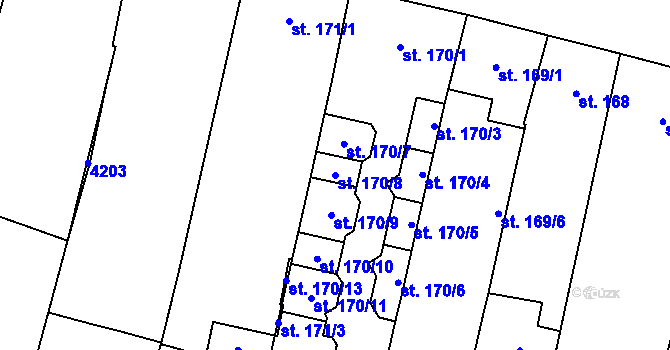 Parcela st. 170/8 v KÚ Kyjov, Katastrální mapa