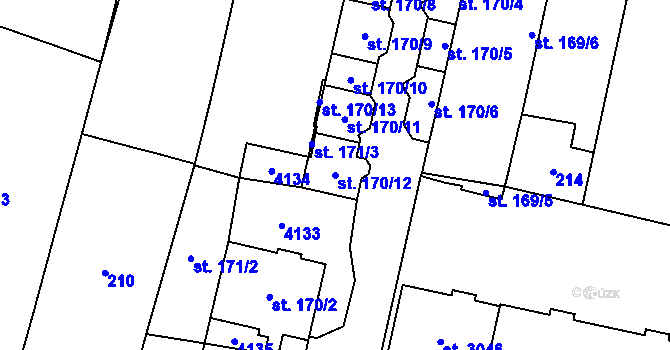 Parcela st. 170/12 v KÚ Kyjov, Katastrální mapa