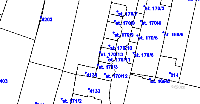 Parcela st. 170/13 v KÚ Kyjov, Katastrální mapa
