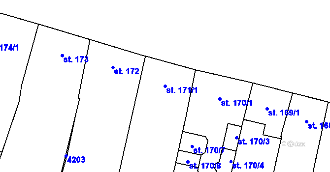 Parcela st. 171/1 v KÚ Kyjov, Katastrální mapa