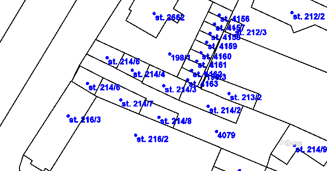 Parcela st. 214/3 v KÚ Kyjov, Katastrální mapa