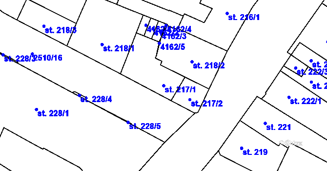 Parcela st. 217/1 v KÚ Kyjov, Katastrální mapa