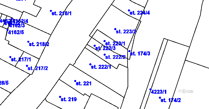 Parcela st. 222/2 v KÚ Kyjov, Katastrální mapa