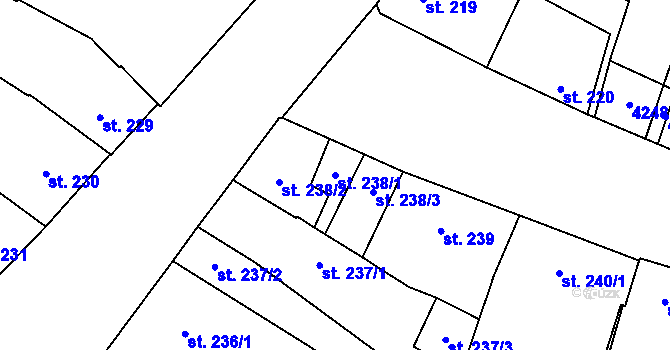 Parcela st. 238/1 v KÚ Kyjov, Katastrální mapa