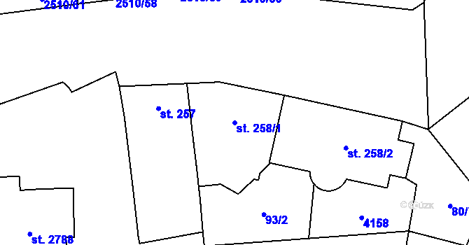 Parcela st. 258/1 v KÚ Kyjov, Katastrální mapa