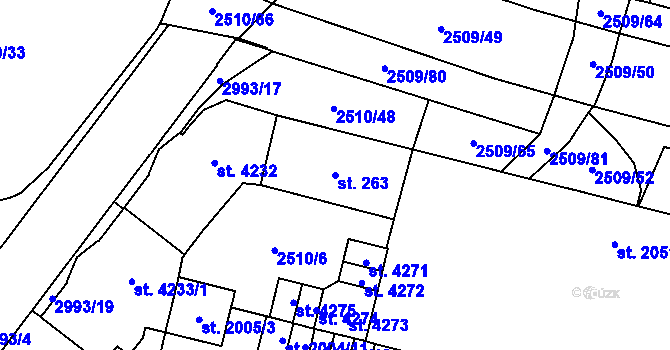 Parcela st. 263 v KÚ Kyjov, Katastrální mapa