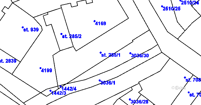 Parcela st. 285/1 v KÚ Kyjov, Katastrální mapa