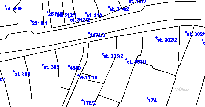 Parcela st. 303/2 v KÚ Kyjov, Katastrální mapa