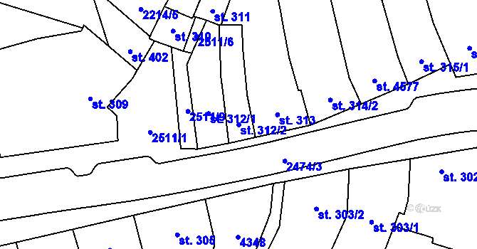 Parcela st. 312/2 v KÚ Kyjov, Katastrální mapa