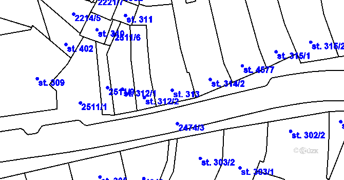 Parcela st. 313 v KÚ Kyjov, Katastrální mapa
