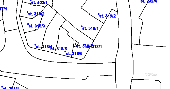 Parcela st. 318/1 v KÚ Kyjov, Katastrální mapa
