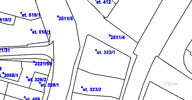 Parcela st. 323/1 v KÚ Kyjov, Katastrální mapa