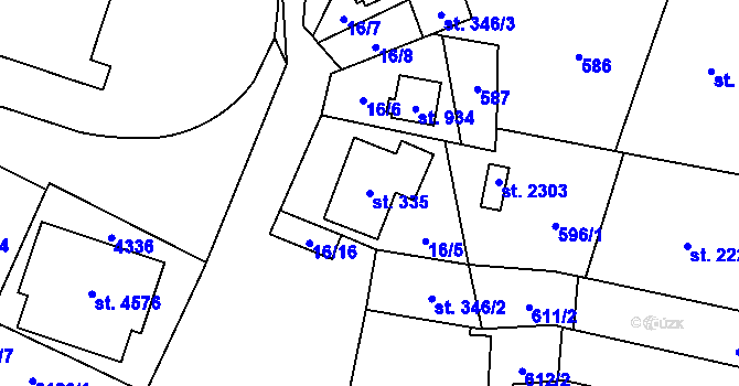 Parcela st. 335 v KÚ Kyjov, Katastrální mapa