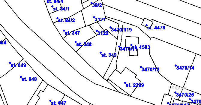 Parcela st. 349 v KÚ Kyjov, Katastrální mapa