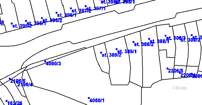 Parcela st. 389/2 v KÚ Kyjov, Katastrální mapa