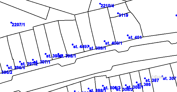 Parcela st. 399/1 v KÚ Kyjov, Katastrální mapa