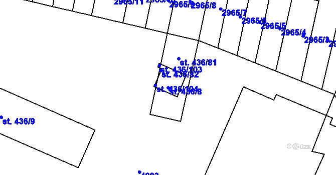 Parcela st. 436/8 v KÚ Kyjov, Katastrální mapa