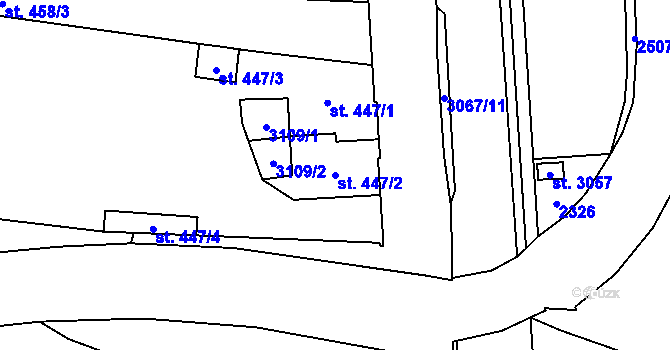 Parcela st. 447/2 v KÚ Kyjov, Katastrální mapa