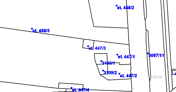 Parcela st. 447/3 v KÚ Kyjov, Katastrální mapa