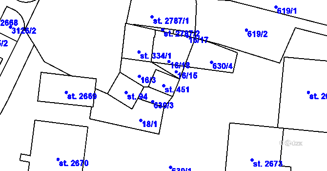Parcela st. 451 v KÚ Kyjov, Katastrální mapa