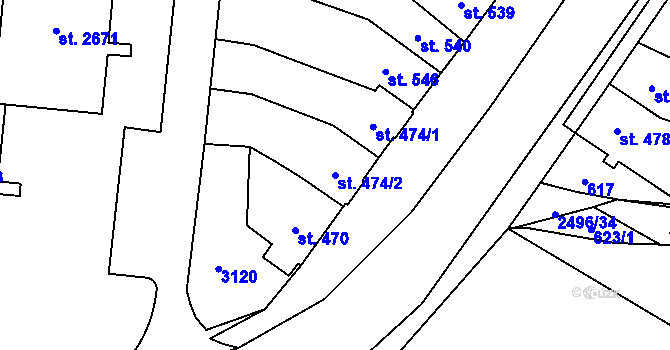 Parcela st. 474/2 v KÚ Kyjov, Katastrální mapa