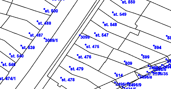 Parcela st. 475 v KÚ Kyjov, Katastrální mapa